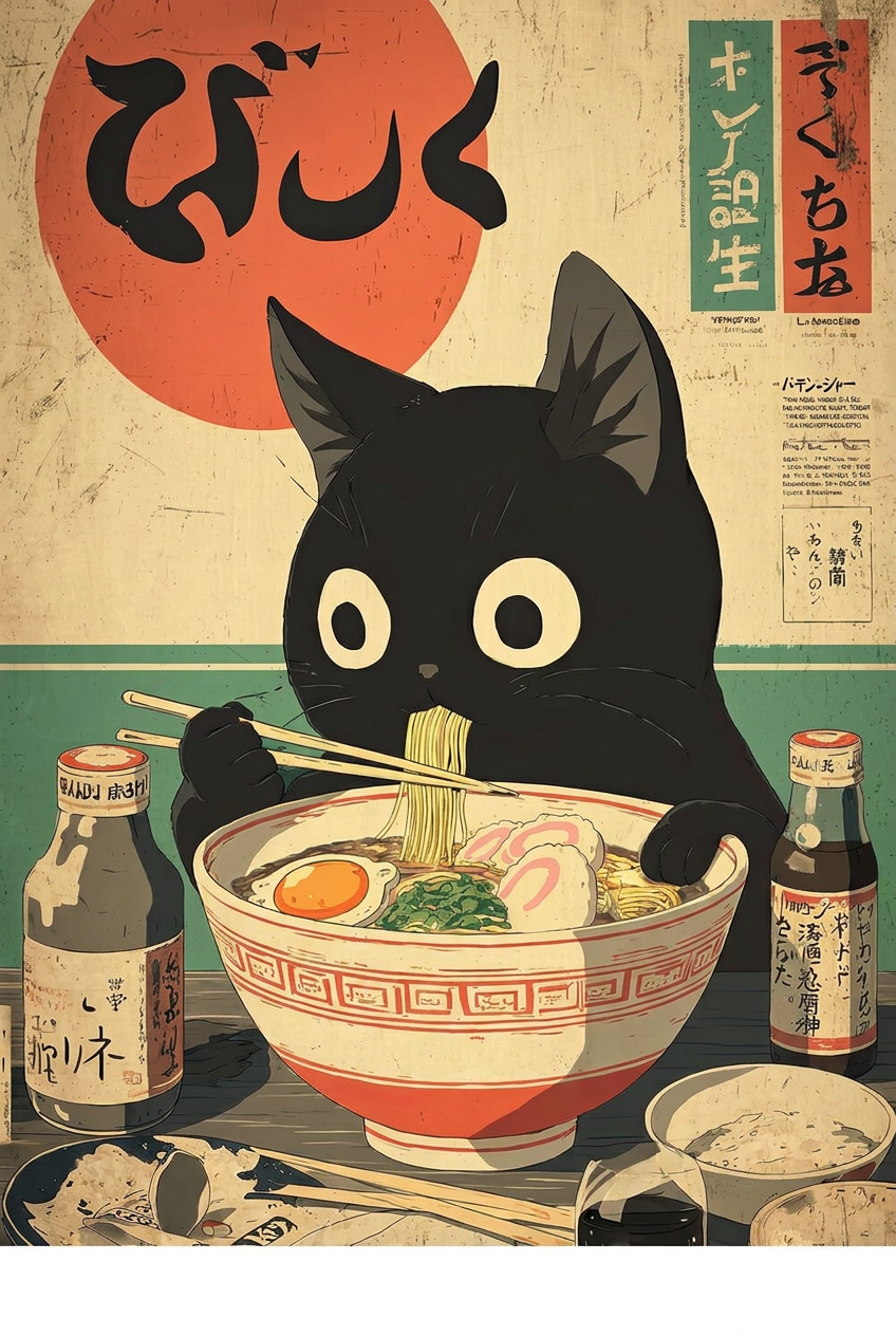 Kawaii Kuro Neko Ramen Run Poster