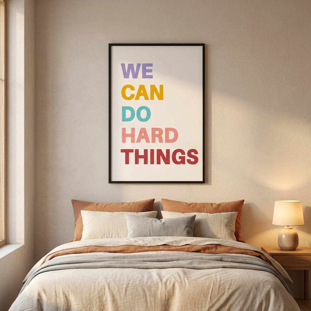 We Can Do Hard Things Sign Poster framed on a wall