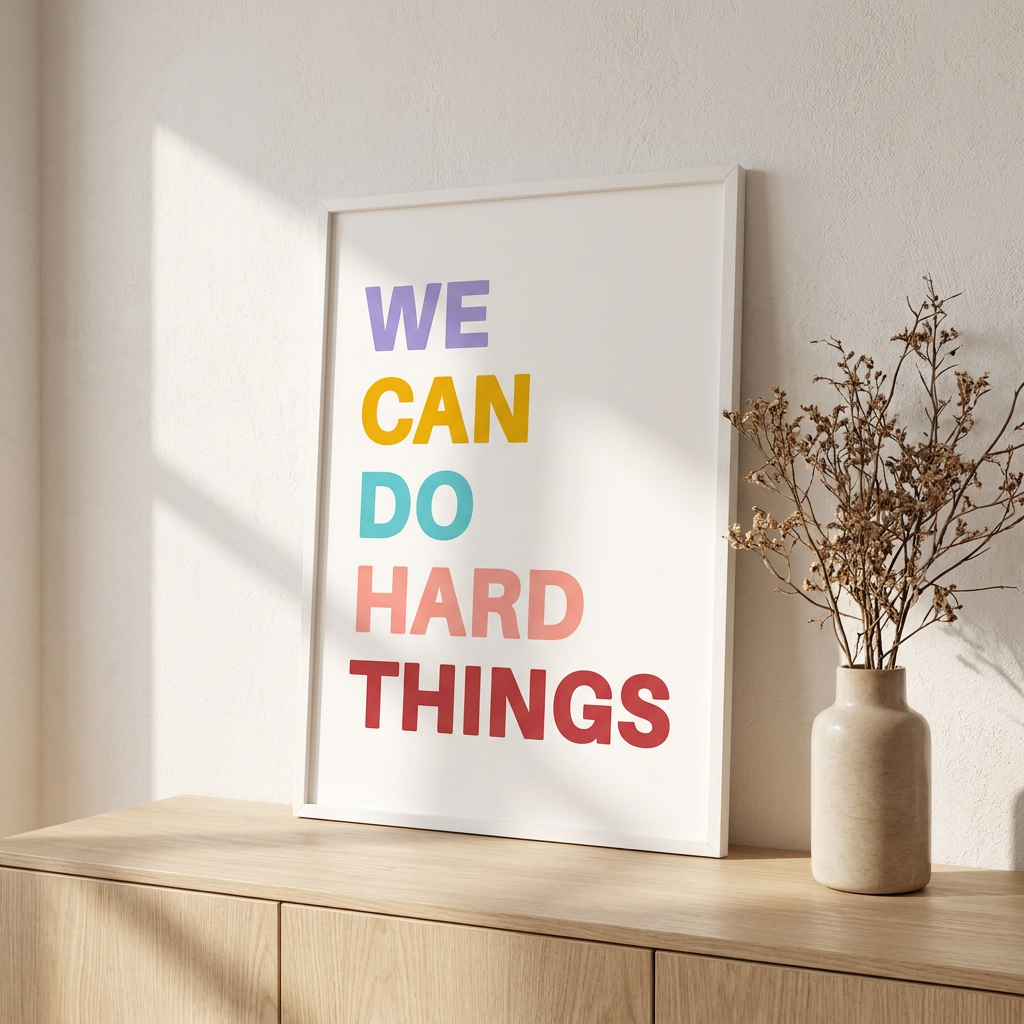 We Can Do Hard Things Sign Poster framed on a wall