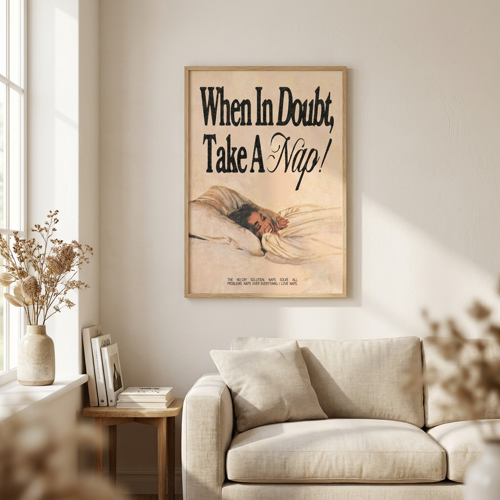 When Doubt Take Nap Poster framed on a wall