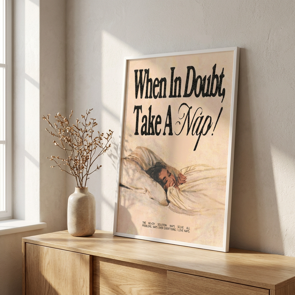 When Doubt Take Nap Poster framed on a wall