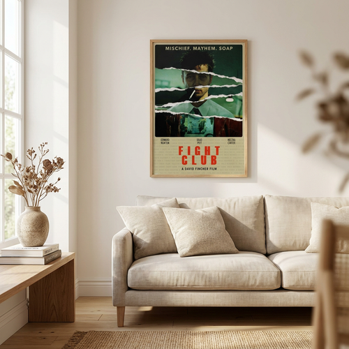 Fight Club Movie 001 Poster framed on a wall