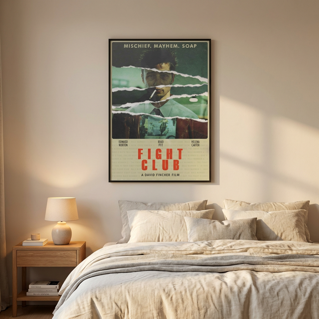 Fight Club Movie 001 Poster framed on a wall