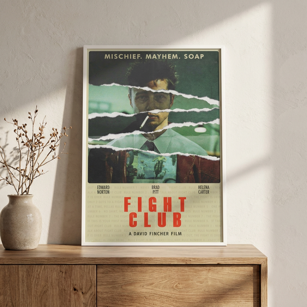 Fight Club Movie 001 Poster framed on a wall