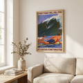 Surf Let Take Some Risk Poster framed on a wall