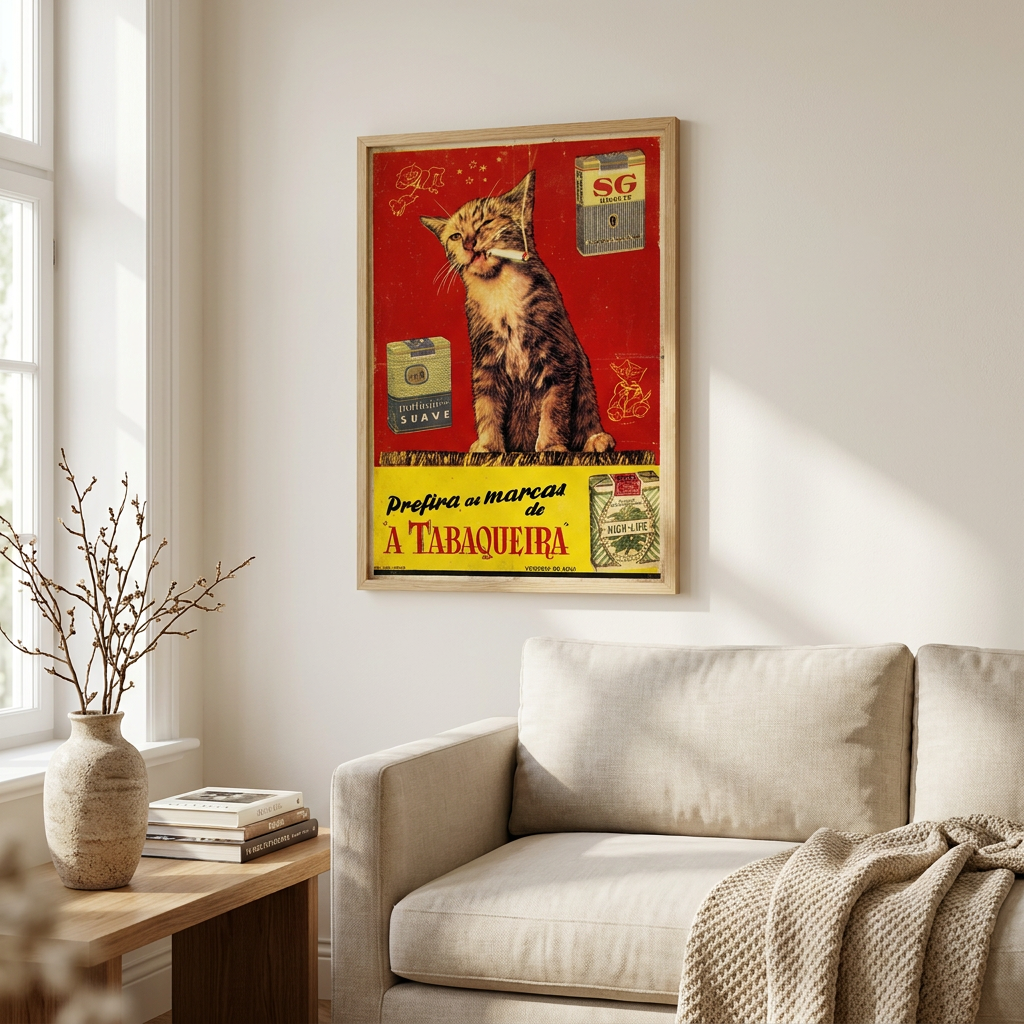 Vintage Smokes Poster framed on a wall