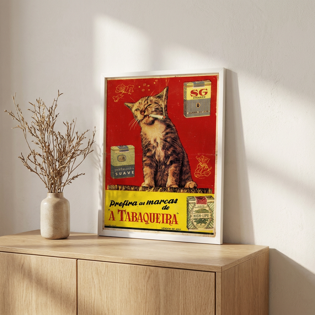 Vintage Smokes Poster framed on a wall