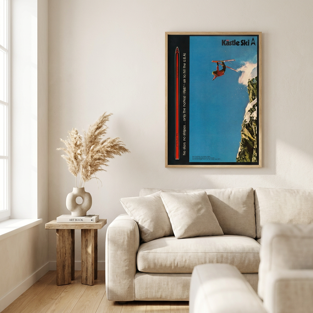 Kastle Ski Ad Poster framed on a wall