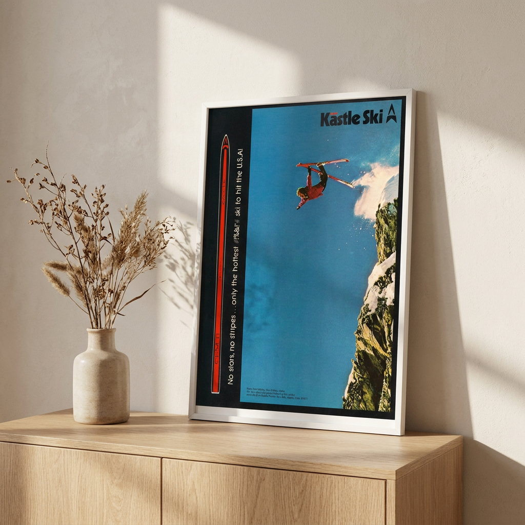 Kastle Ski Ad Poster framed on a wall