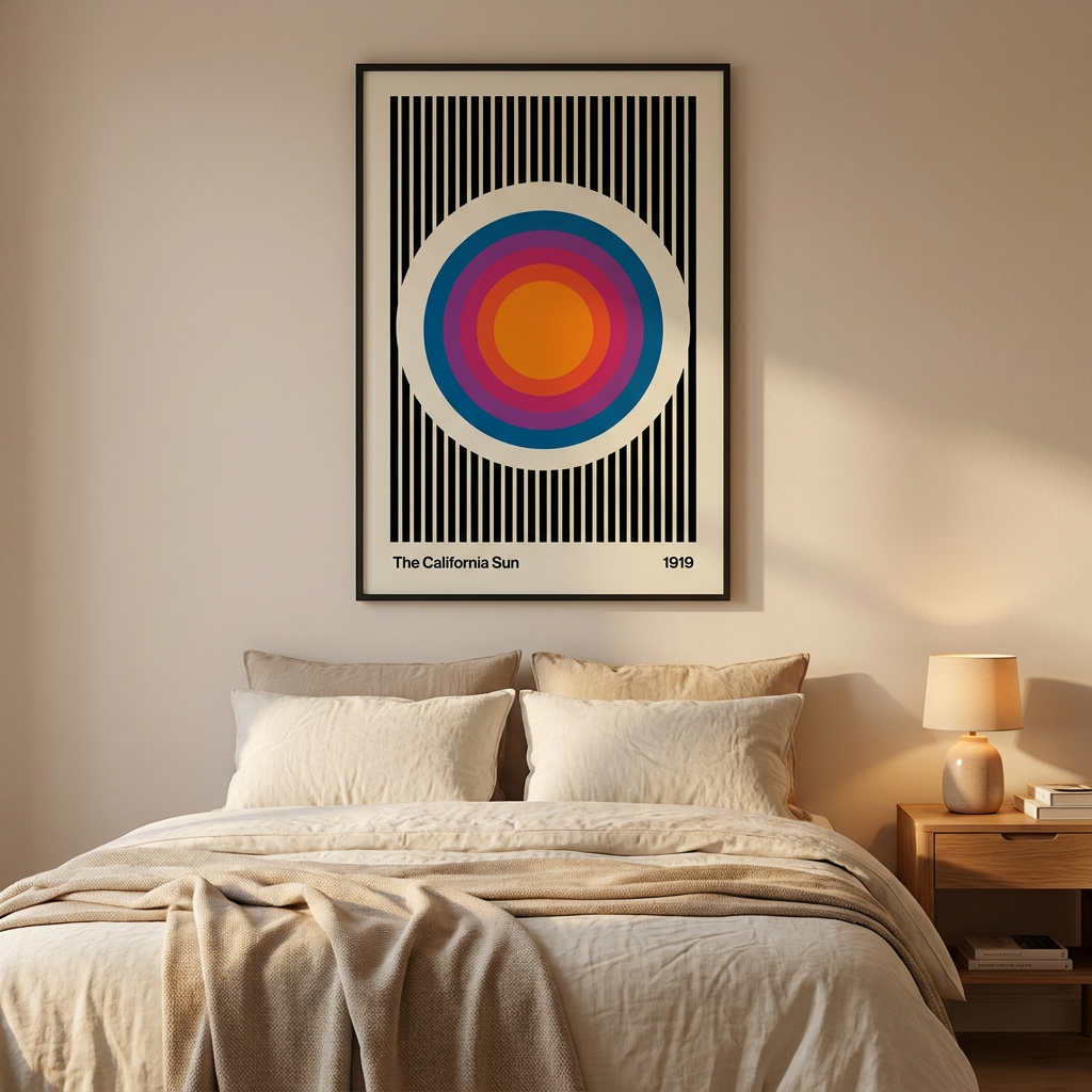 Vintage California Sun Poster framed on a wall