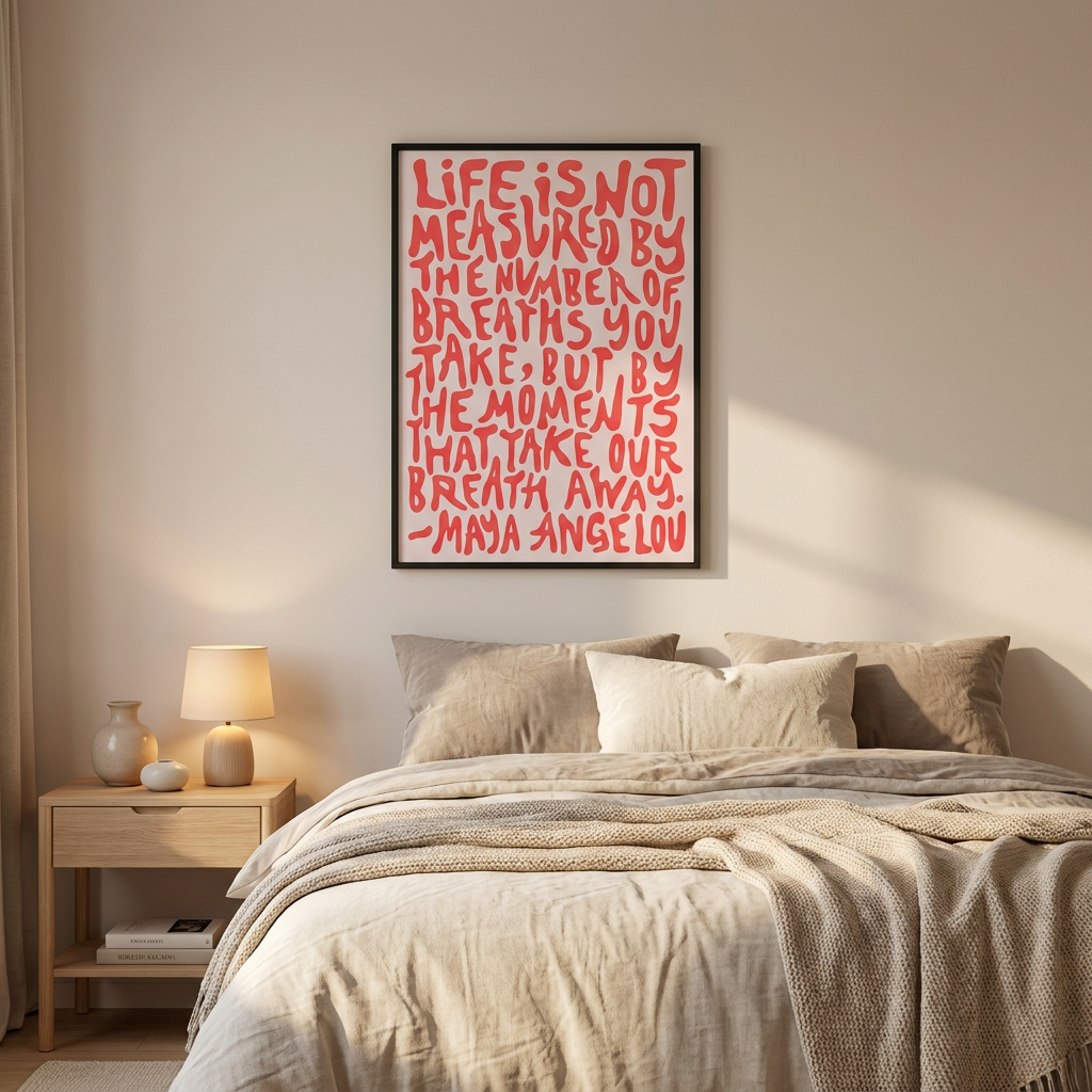 Coral Red Life Is Not Measured Poster framed on a wall