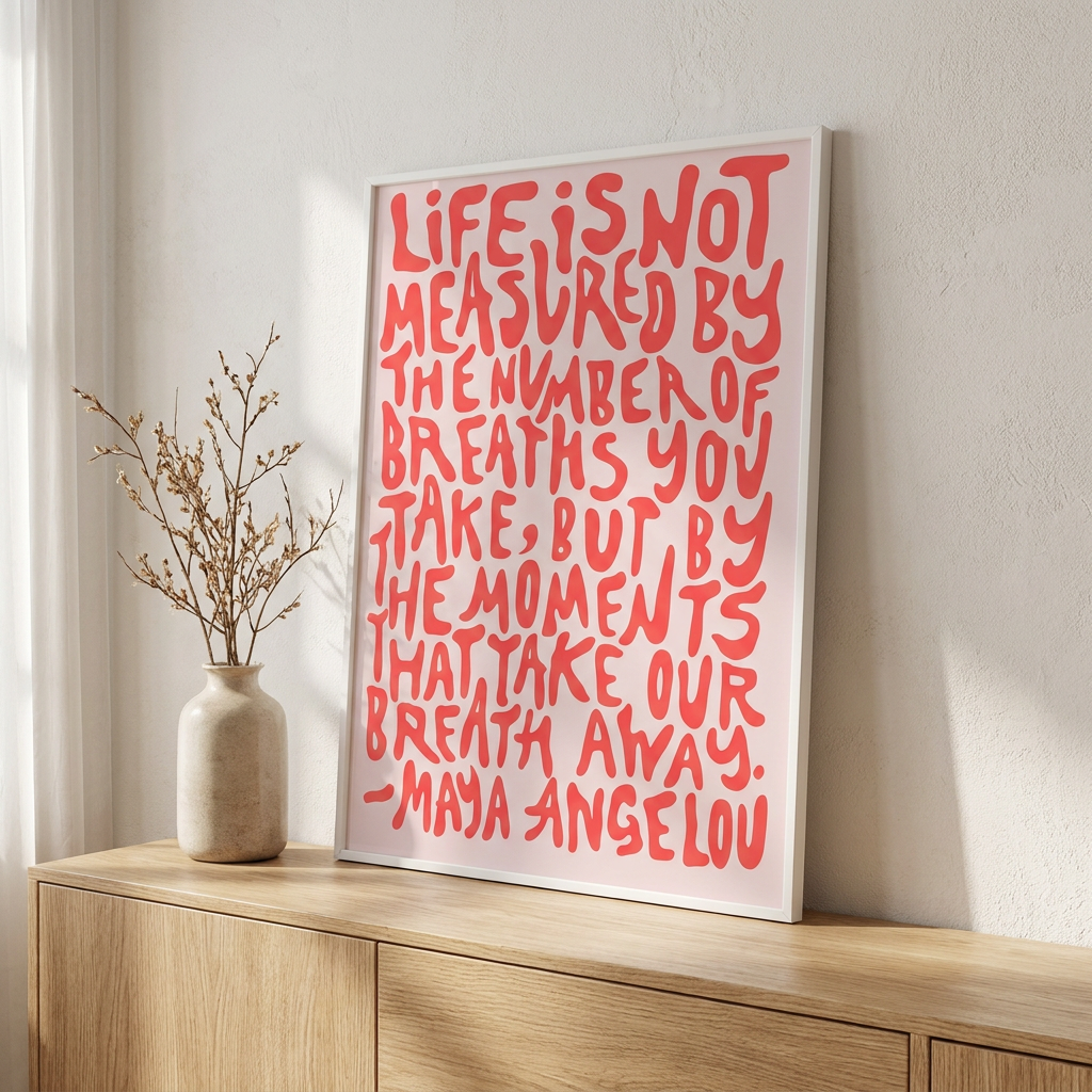 Coral Red Life Is Not Measured Poster framed on a wall