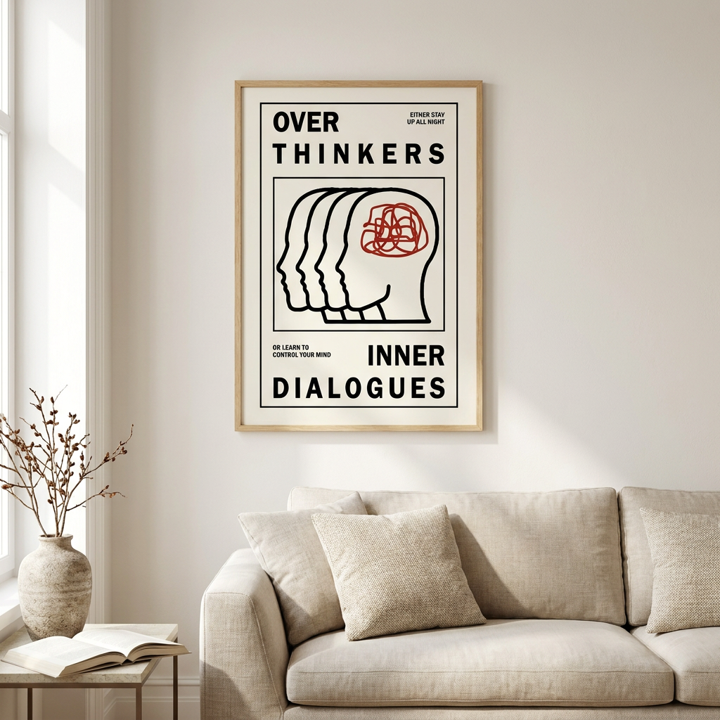 Overthinkers Inner Dialogue Loop Poster framed on a wall