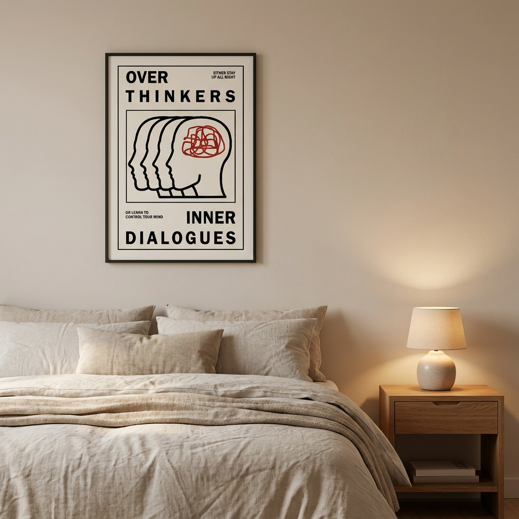 Overthinkers Inner Dialogue Loop Poster framed on a wall