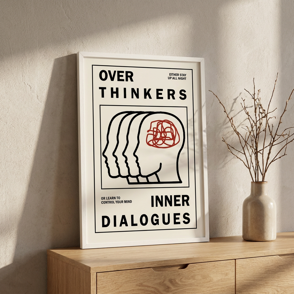 Overthinkers Inner Dialogue Loop Poster framed on a wall