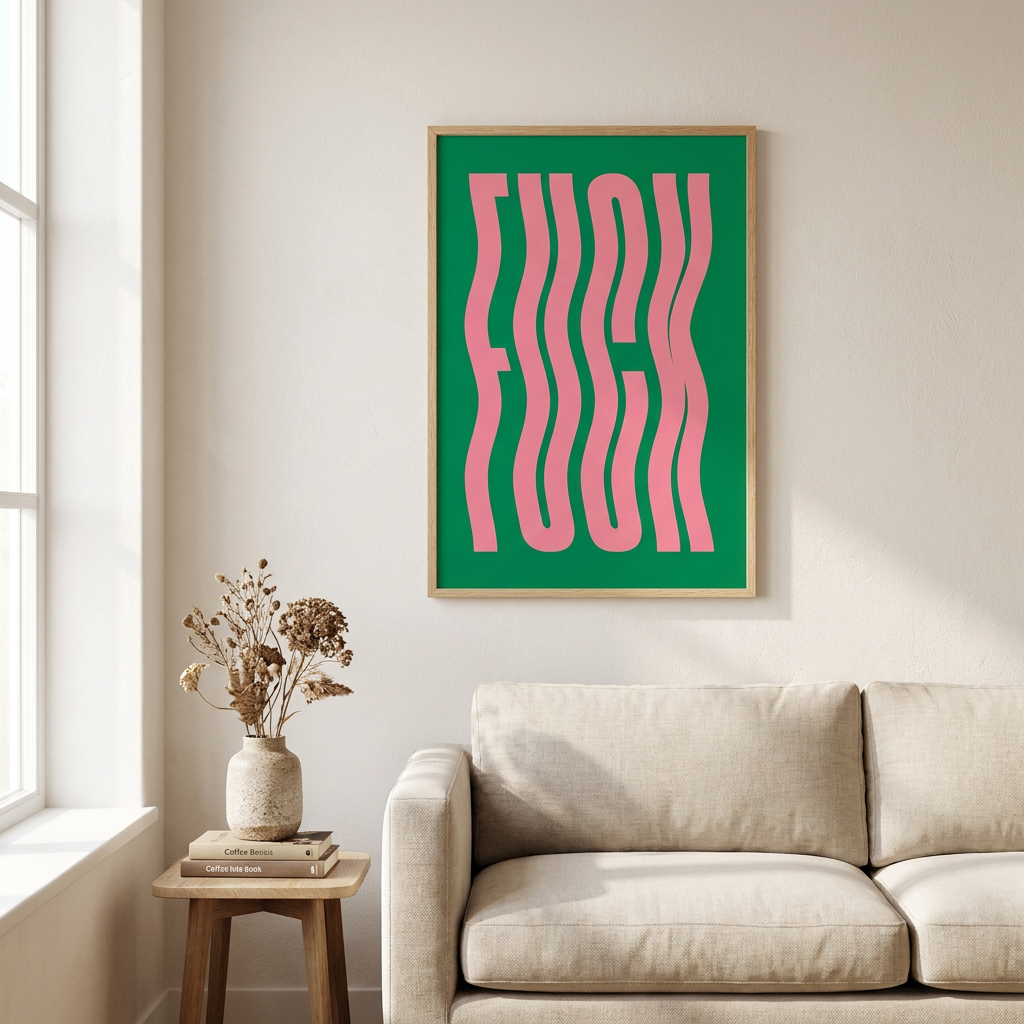 Favorite Word Tropical Wavy Edition Poster framed in an interior