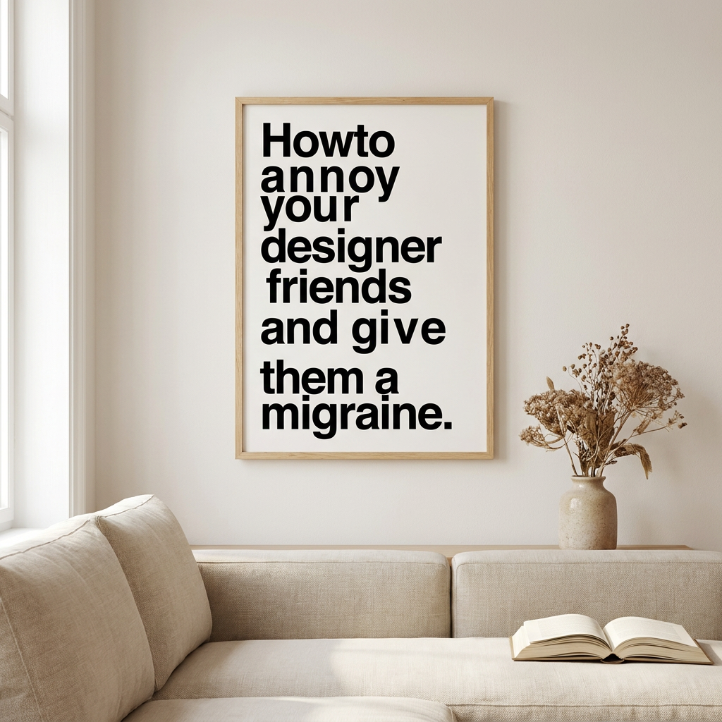 Annoy Your Designer Friends Poster framed in an interior