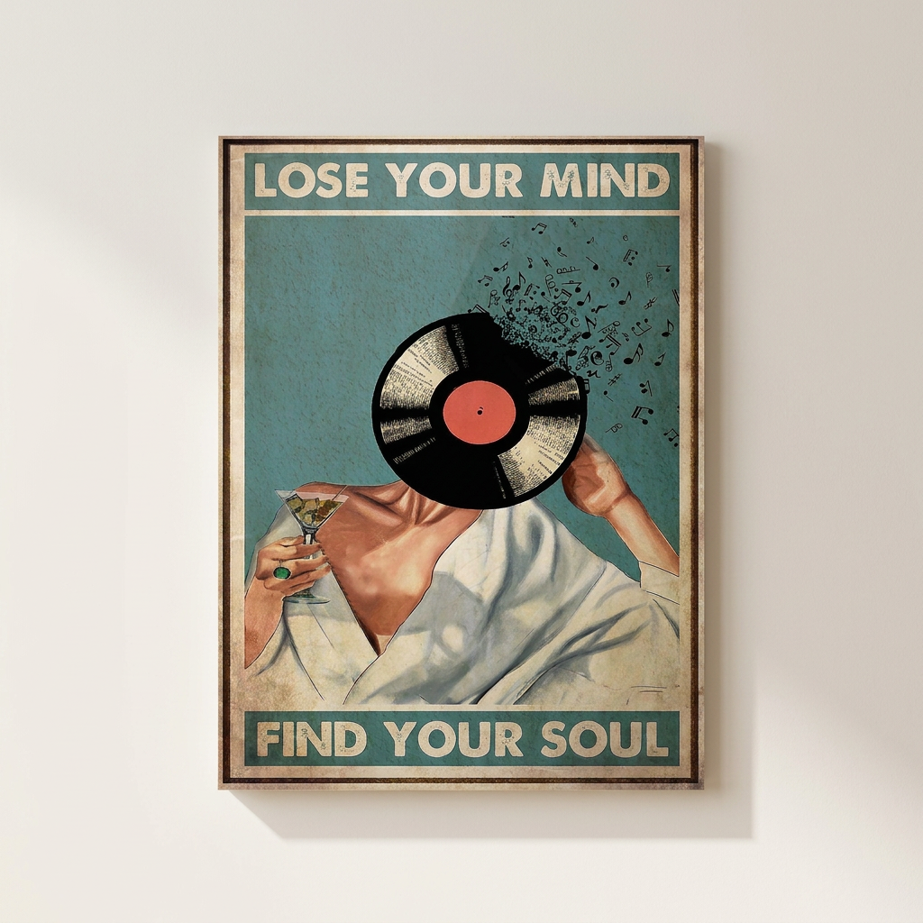 Girl Drink Wine Lose Your Mind Poster shown cleanly on a wall