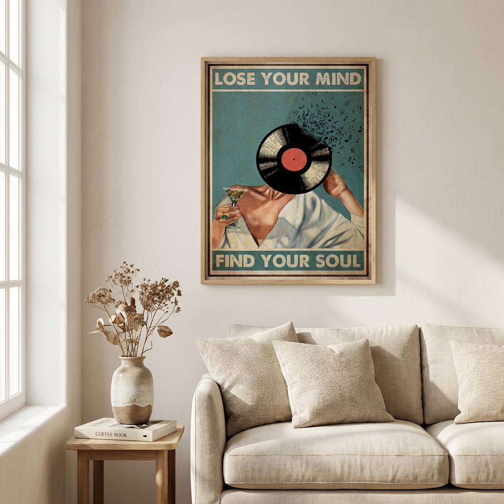 Girl Drink Wine Lose Your Mind Poster framed in an interior