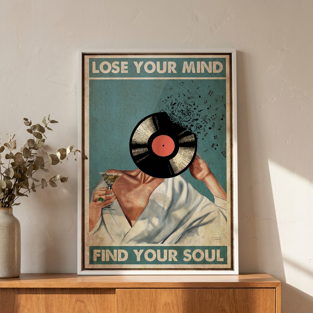 Girl Drink Wine Lose Your Mind Poster framed in an interior