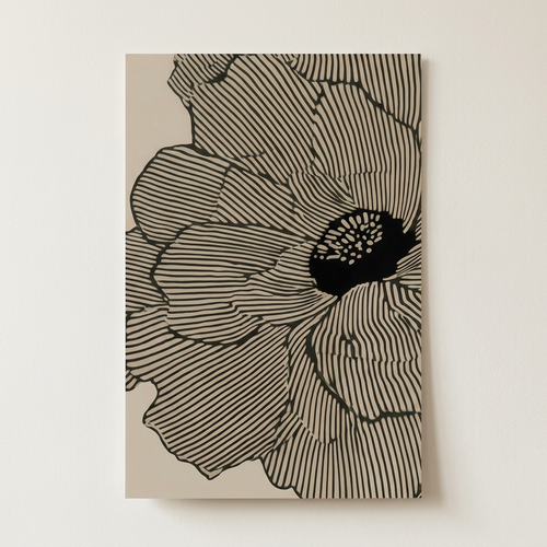 Abstract Flower Minimalist Black White Line Poster shown cleanly on a wall