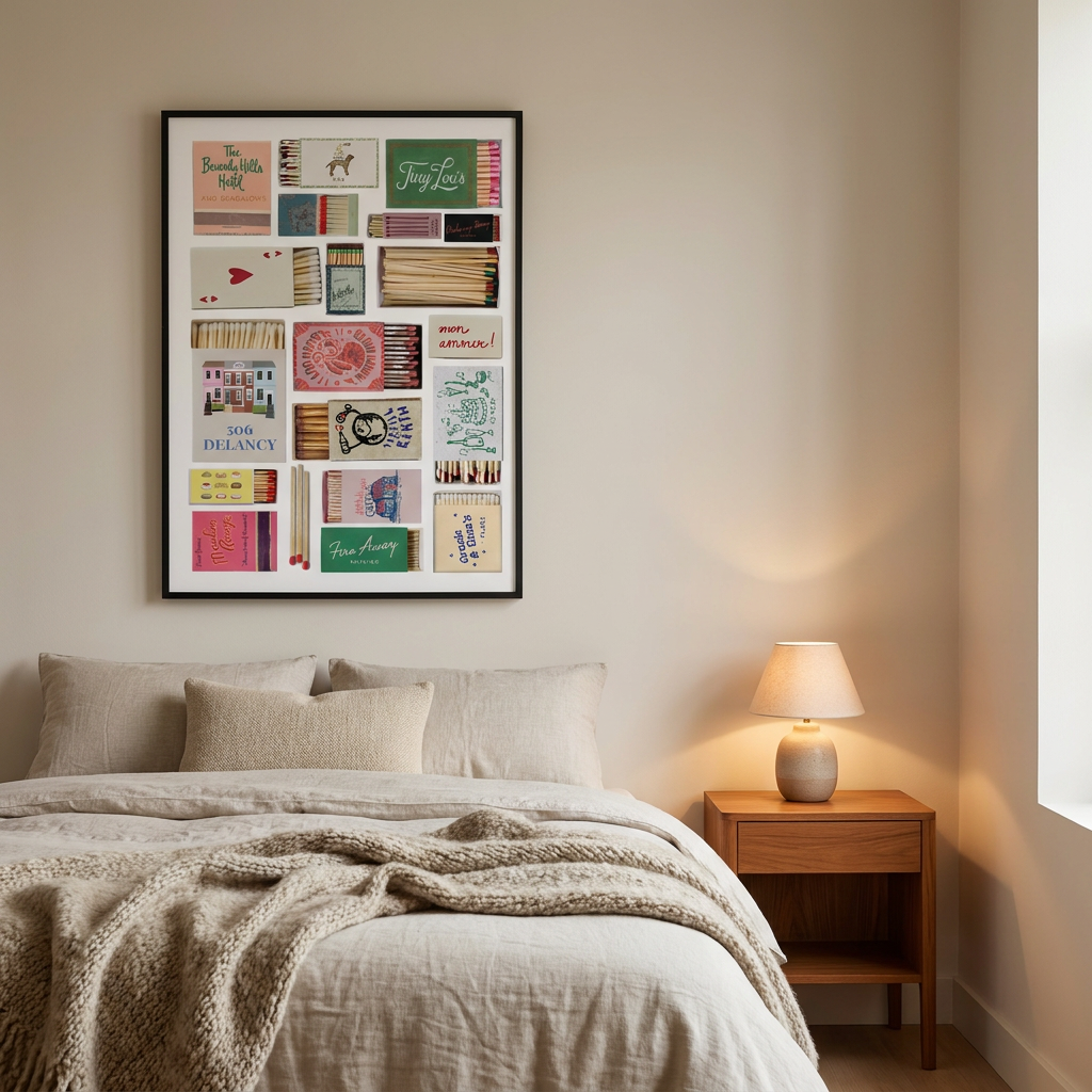 Matchbox Collage Poster framed in an interior