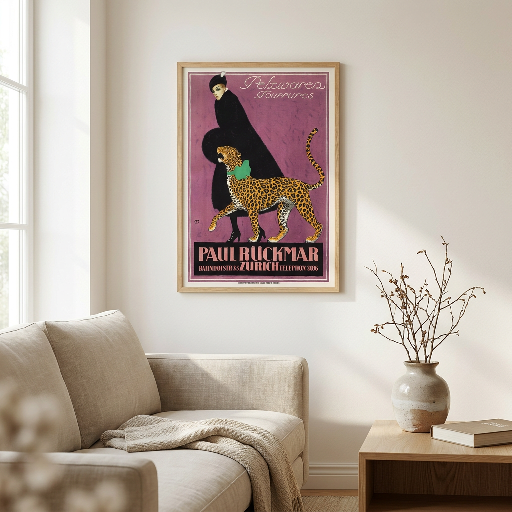 Ruckmar Co Zurich 1910 Carl Moos Poster framed in an interior