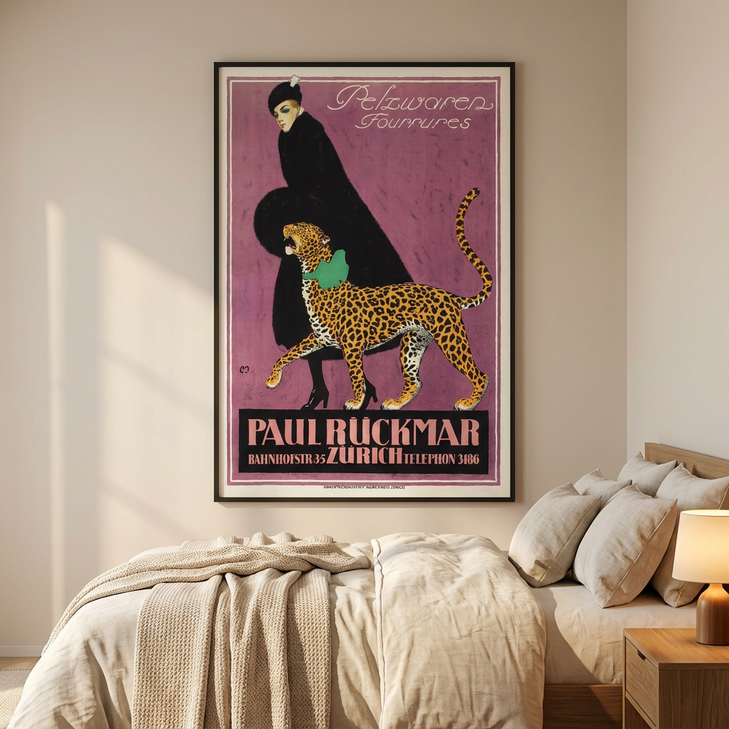Ruckmar Co Zurich 1910 Carl Moos Poster framed in an interior