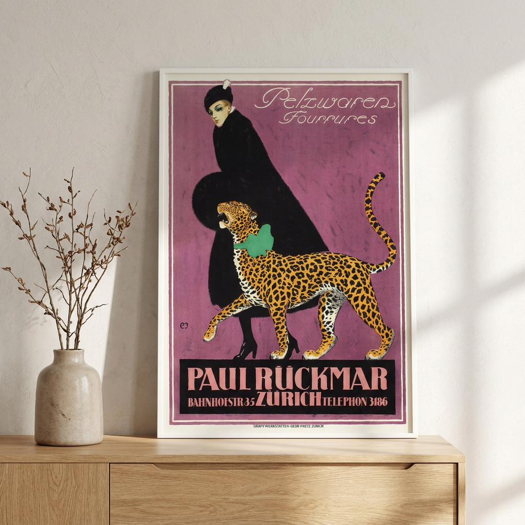 Ruckmar Co Zurich 1910 Carl Moos Poster framed in an interior