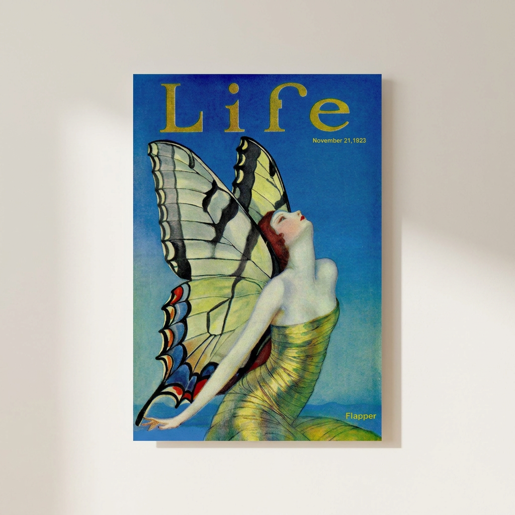 Life Vintage 1923 Flapper Butterfly Poster shown cleanly on a wall