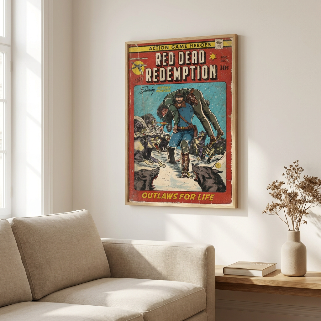 Outlaws Life Comic Book Cover Fan Poster framed in an interior