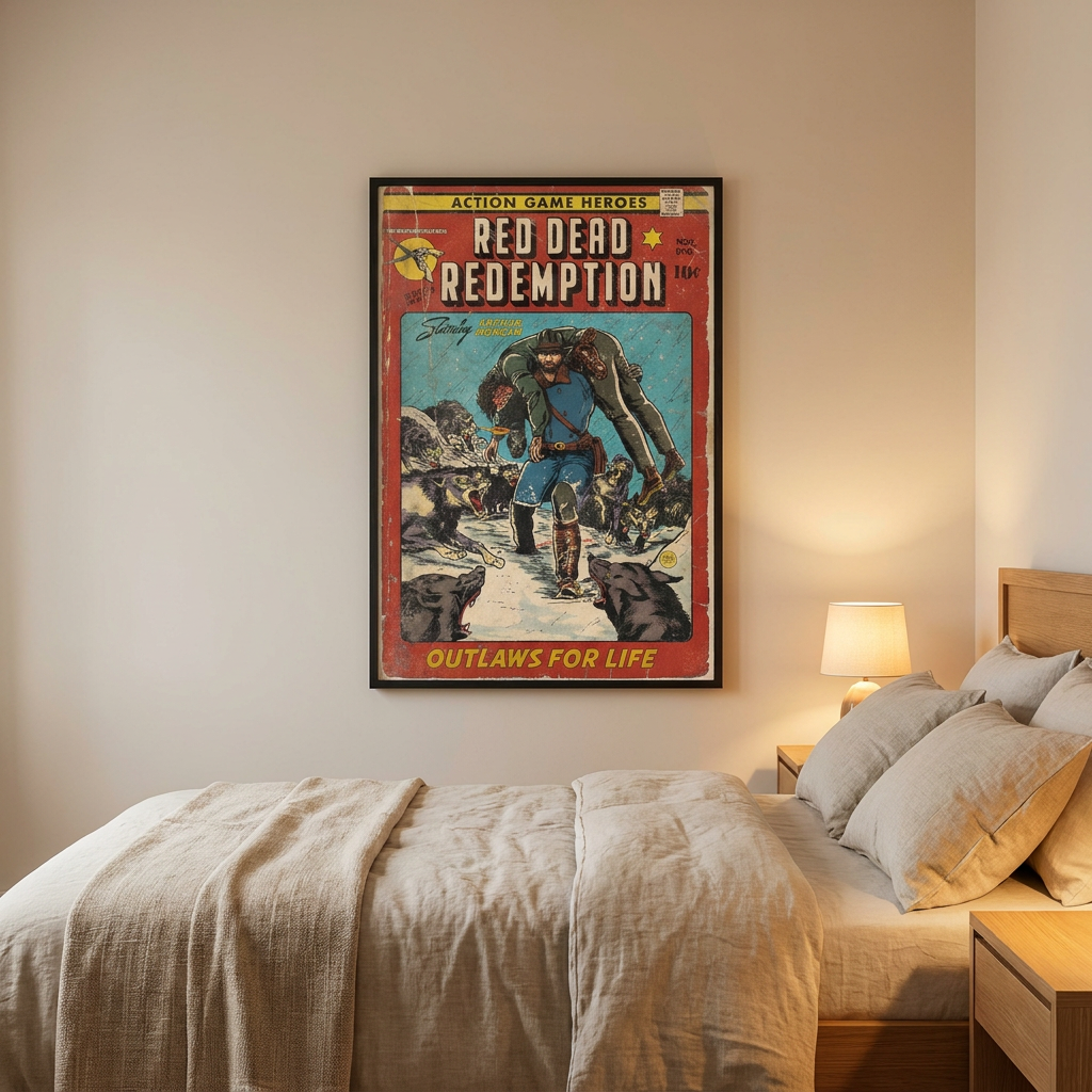 Outlaws Life Comic Book Cover Fan Poster framed in an interior