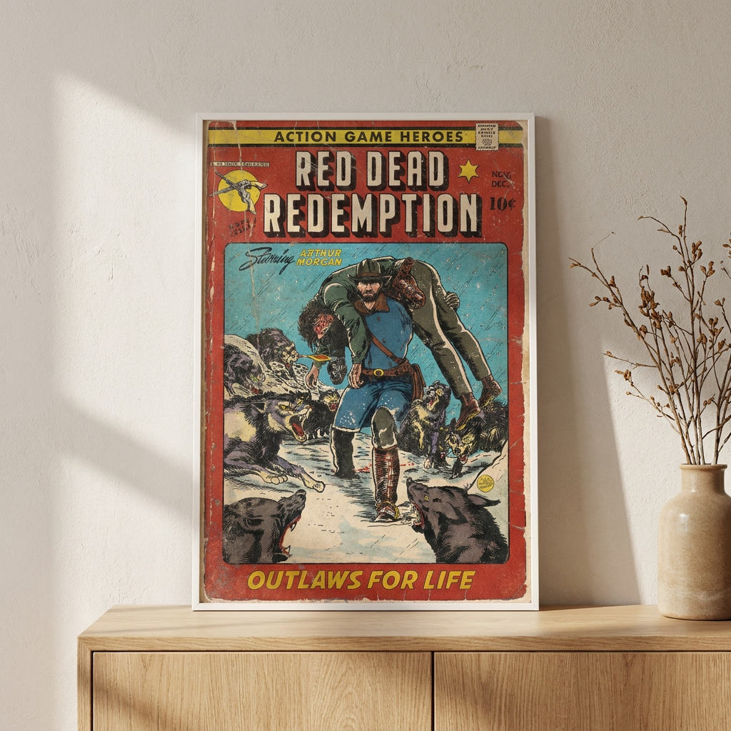 Outlaws Life Comic Book Cover Fan Poster framed in an interior