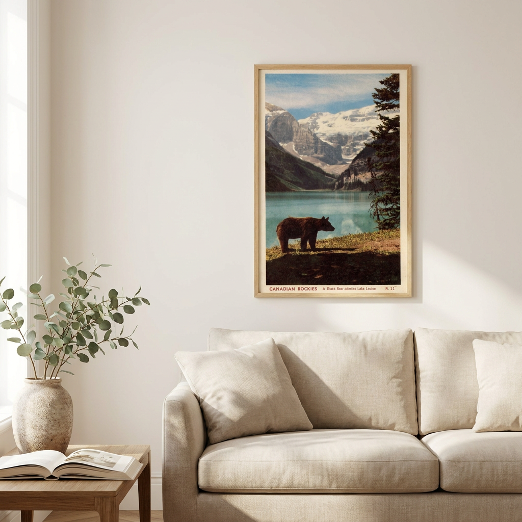 Vintage National Park Poster framed in an interior