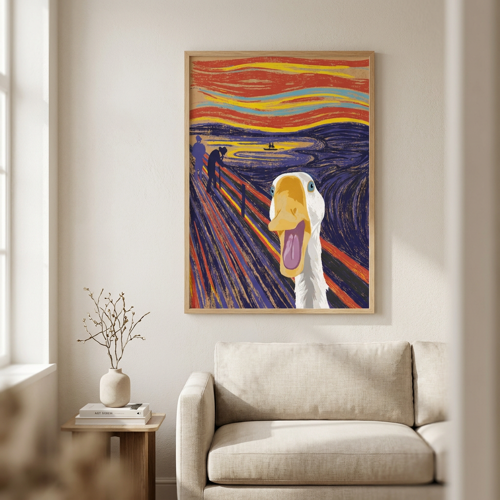 Scream Duck Poster framed in an interior