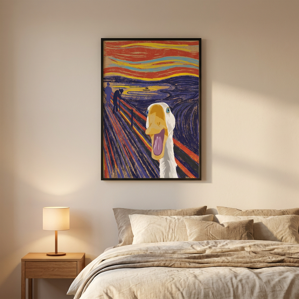 Scream Duck Poster framed in an interior