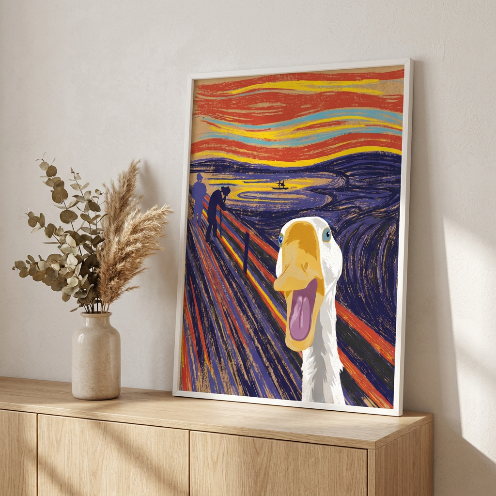 Scream Duck Poster framed in an interior