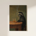 Smoking Raccoon Funny Animal Whisky Lover Poster shown cleanly on a wall