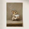 Funny Mouse Holding Toilet Paper Quirky Poster shown cleanly on a wall