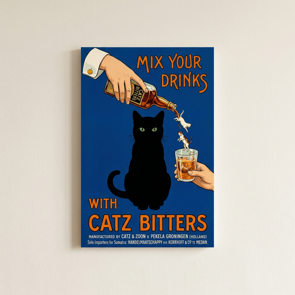 Vintage 1940s Ad Mix Your Gin Poster shown cleanly on a wall