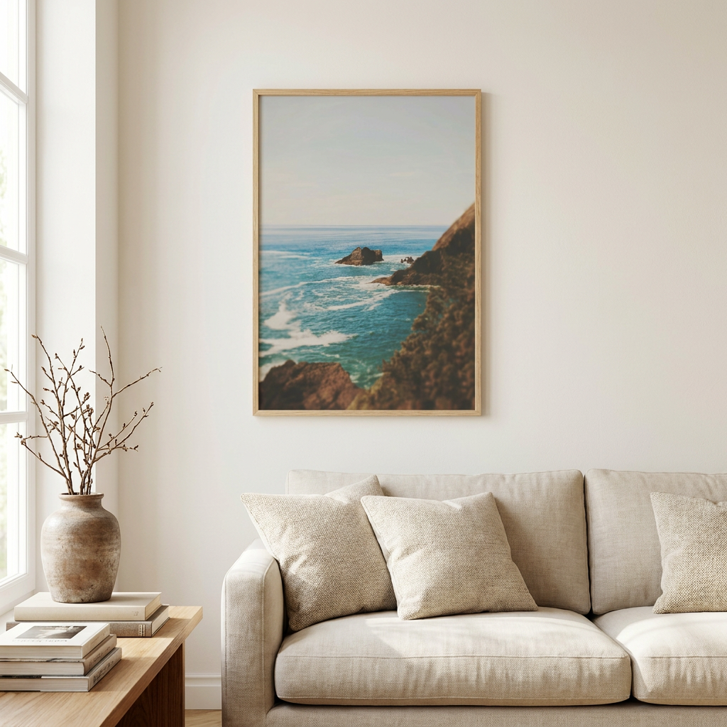 Oregon Coast Poster framed in an interior
