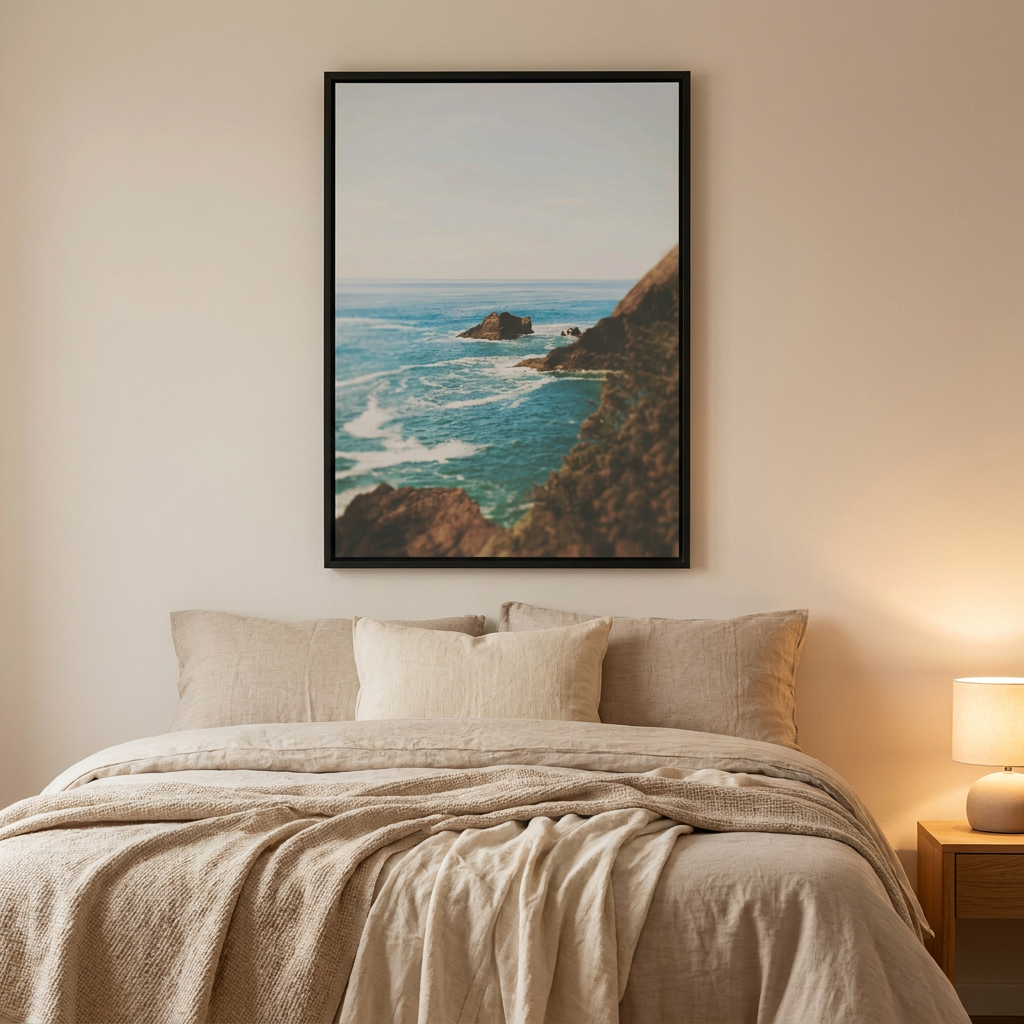 Oregon Coast Poster framed in an interior