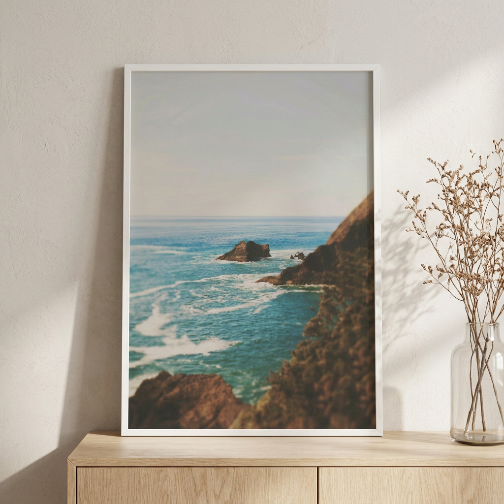 Oregon Coast Poster framed in an interior
