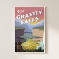 Visit Gravity Falls Postcard Poster shown cleanly on a wall