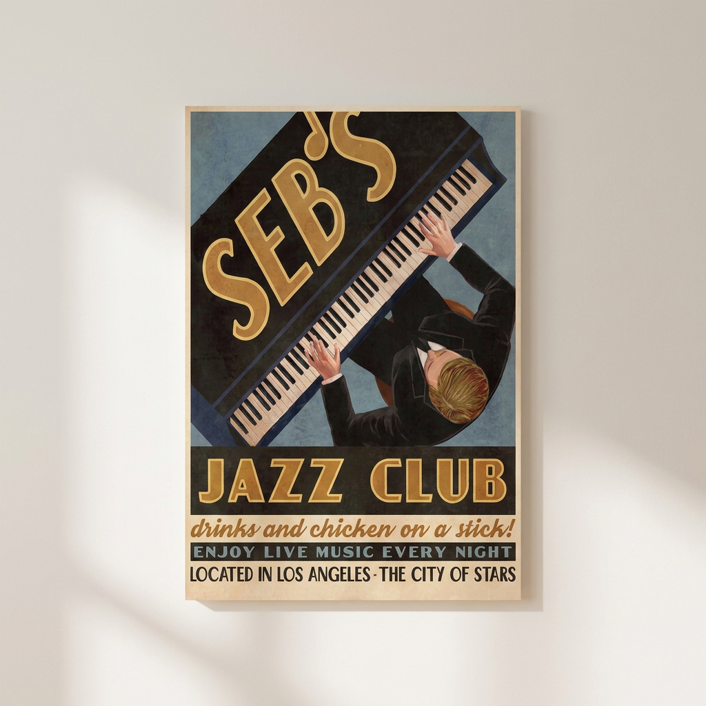 Seb Jazz Club Retro Vintage Ad Poster shown cleanly on a wall