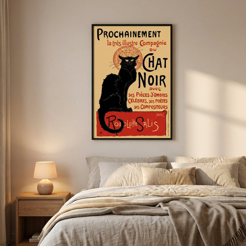 Le Chat Noir Poster framed in an interior