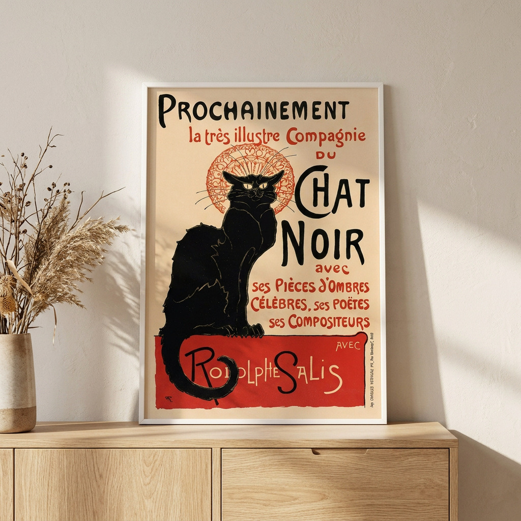 Le Chat Noir Poster framed in an interior