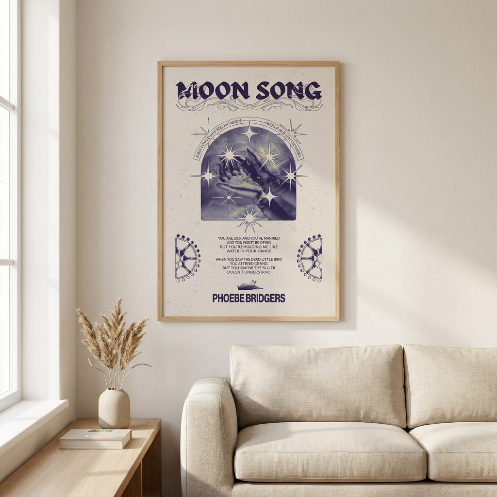 Moon Song Phoebe Bridgers Poster framed in an interior