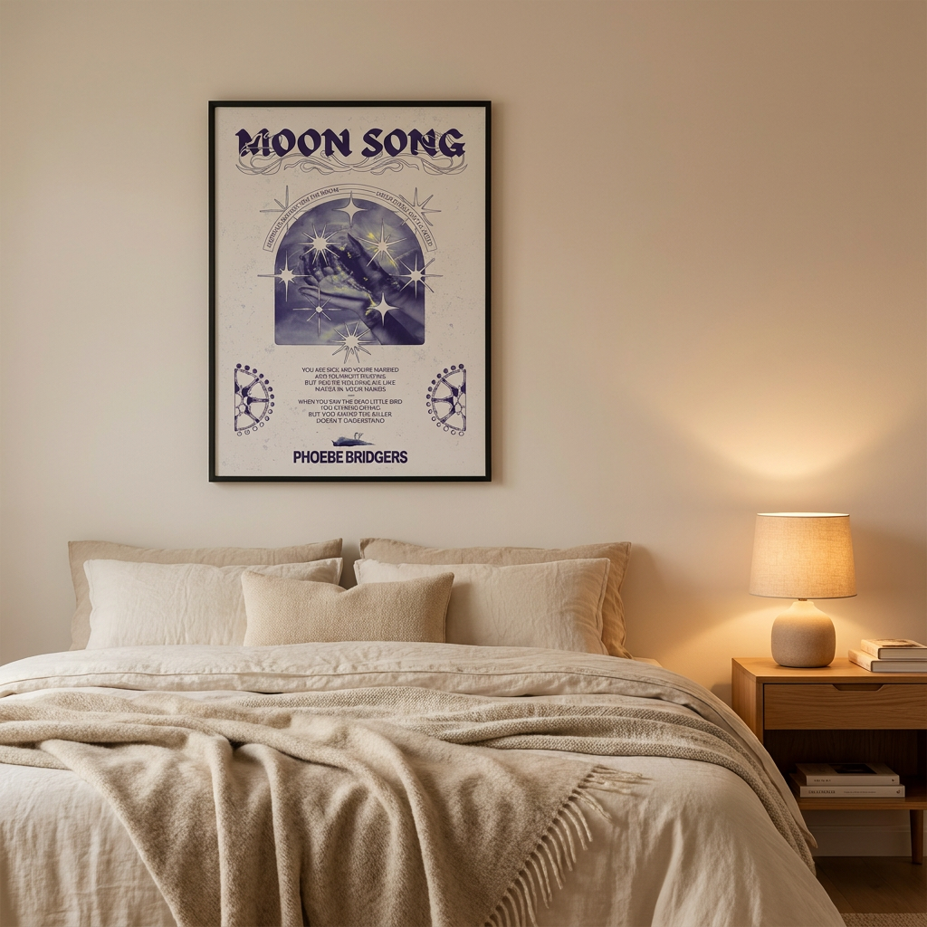 Moon Song Phoebe Bridgers Poster framed in an interior