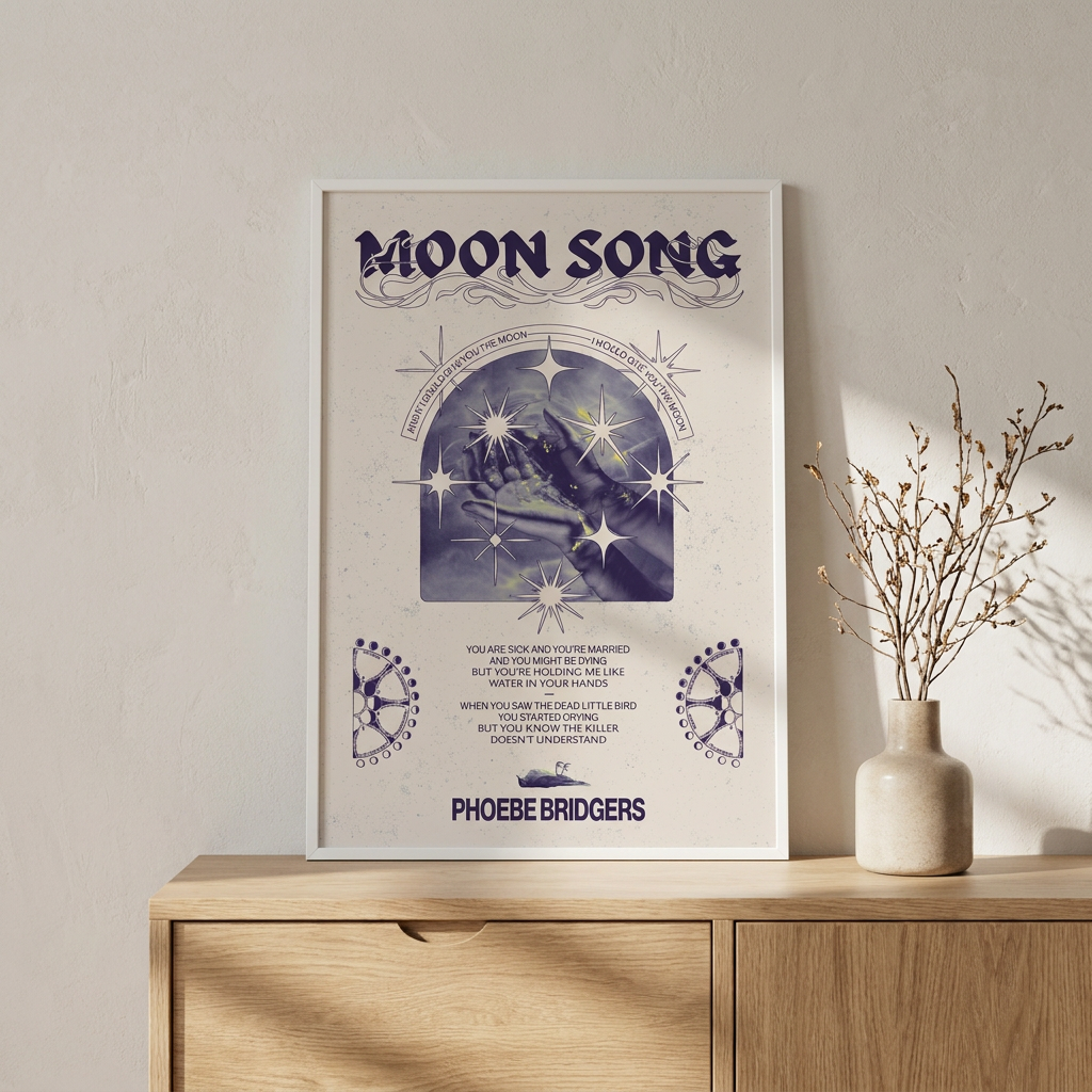 Moon Song Phoebe Bridgers Poster framed in an interior